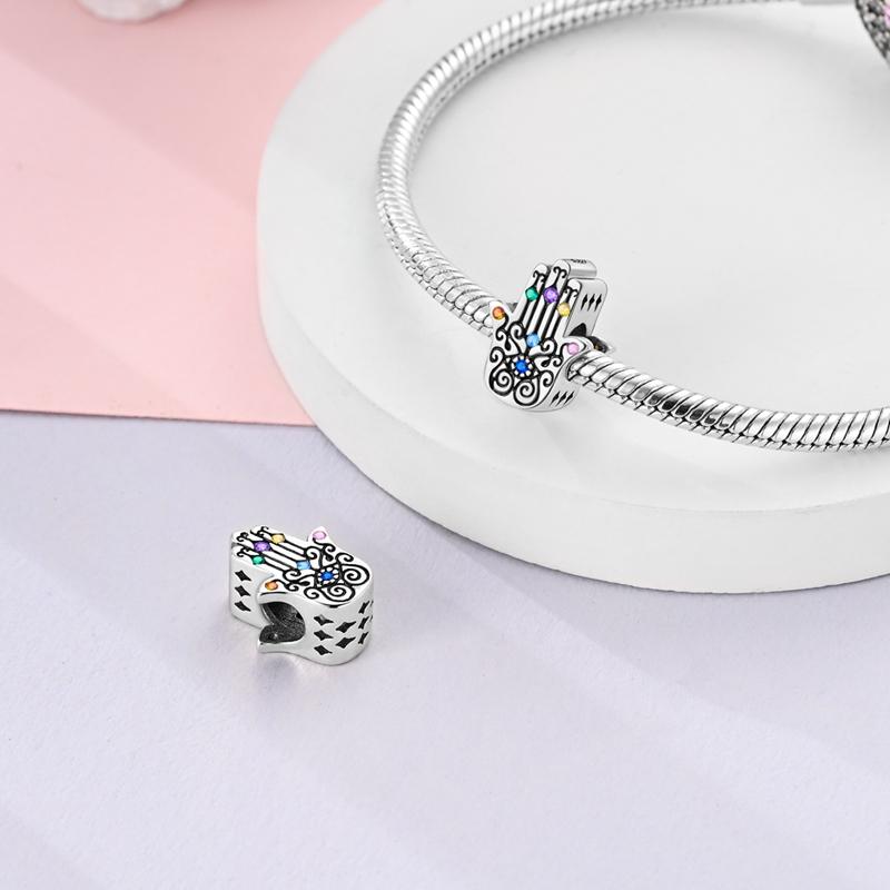 Copper Palm Charms Bead Cz Blue Zircon Devil'S Eye Pendant Fit Original Bracelet Necklace Diy Jewelry Gift