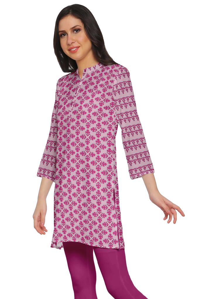 Moomaya Printed Side Slit Short Kurta Tunic For Women Summer Wear Ladies