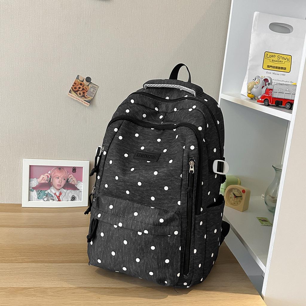 Schoolbag Schoolbag 1011 New Korean Version High Value Large Capacity Backpack Junior High School High School Travel Polka Dot Backpack