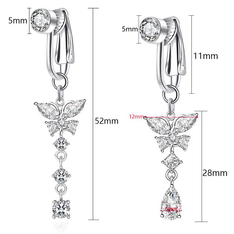 Faux Fake Belly Butterfly Fake Belly Piercing Clip On Umbilical Navel Fake Pircing Zircon Cartilage Clip On Earring Body Jewelry
