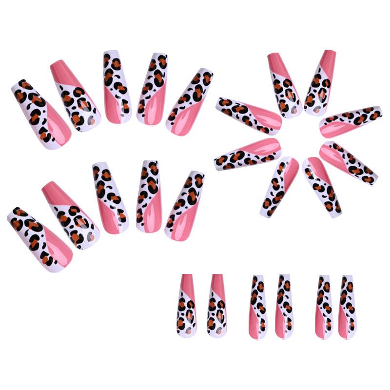 Sztuczne Paznokcie Wzór Panterki Różowy Długi Balet Sztuczne Paznokcie Lakier Do Paznokci Lakier Do Paznokci Gotowy Lakier Do Paznokci Francuski Manicure