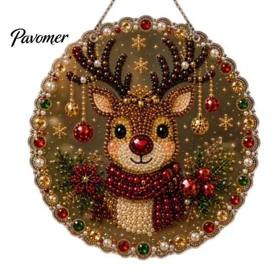 Santa Claus Reindeer Garland Ornaments Christmas Faux Pearl Painting Hanging Ornament Kit, DIY 3D Beads Crafting Kits for Adults Kids Art Craft,
