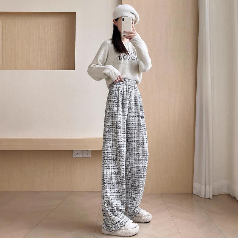 Chenier Wide-leg Pants Women's Autumn and Winter New Casual Straight Loose Small Drape Walking Pants
