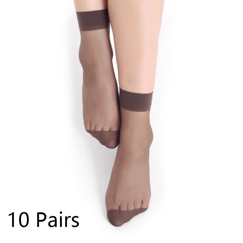 10 paia di calzini sexy elastici setosi trasparenti sottili calze corte calzini casual da donna tinta unita