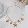 Boho Beach Faux Pearl Choker for Women Gold Color Starfish Conch Sun Charm Summer Vacation Swimwear Jewelry