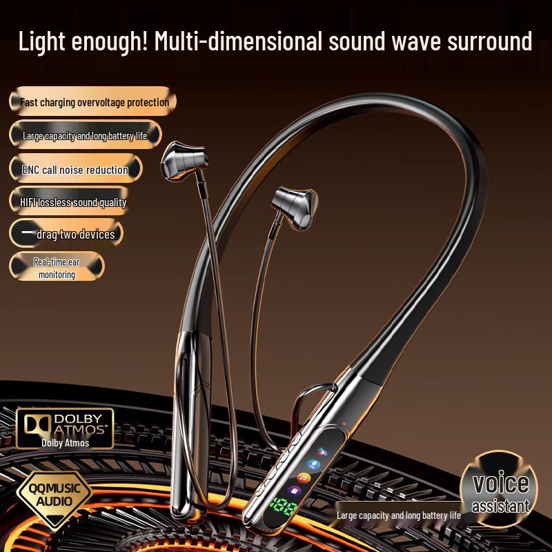 Wireless Magnetic Neckband Earbuds with ENC and LED Display