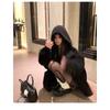 Winter Korean Fashion Fleece Coat Women Hooded Thickened Slim Fit Casual Lazy Style