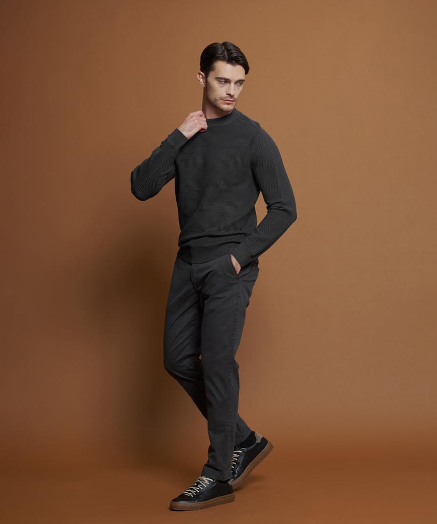 PANICALE Charcoal Ribbed Crewneck Knit