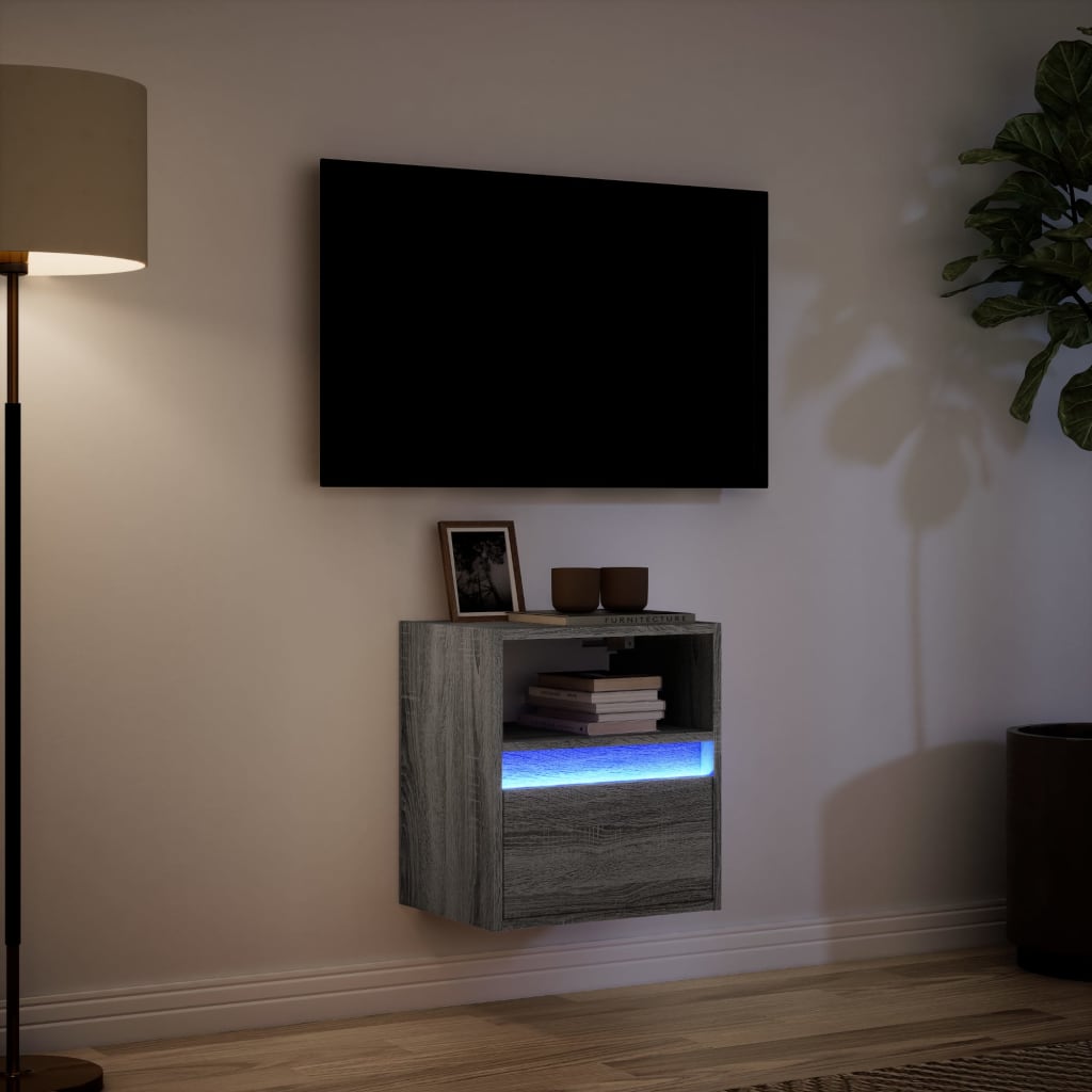Wall Mounted TV Cabinet with LED Lighting Grey Sonoma 41 x 31 x 45 cm