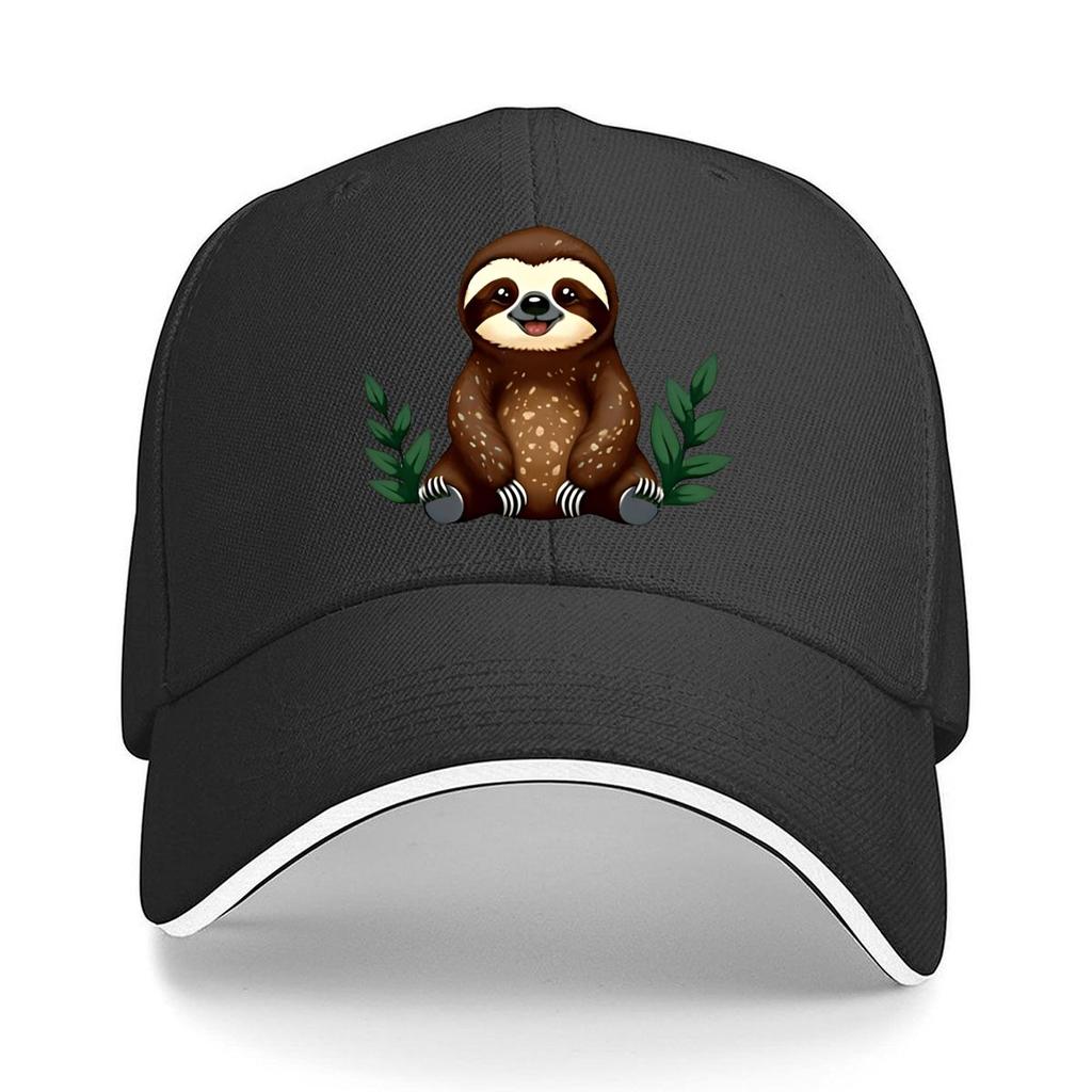 Adjustable Vintage Baseball Cap with Cute Slothin Bear Cartoon Print Breathable Textile Fabric H Sandwich Baseball Cap
