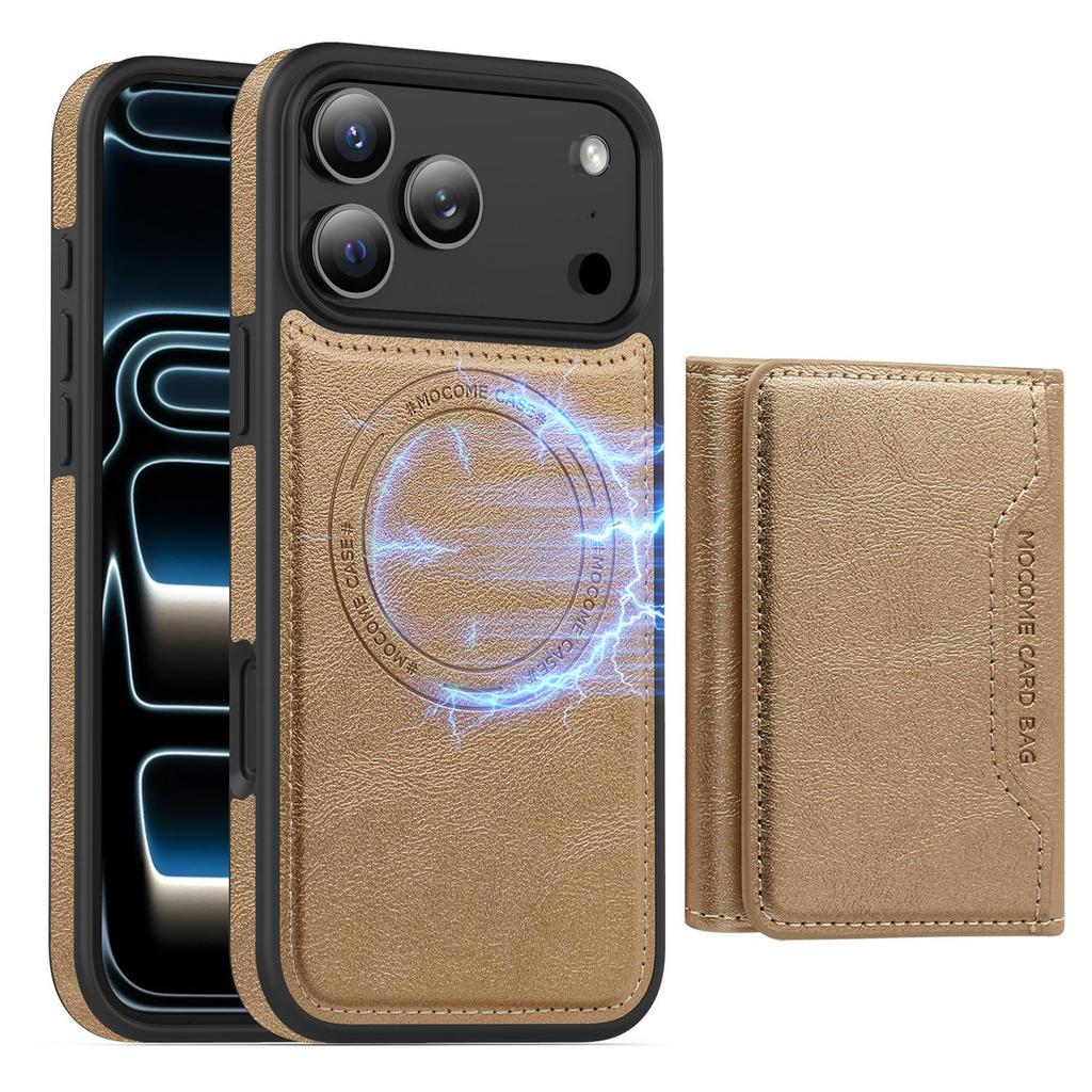 Apple 17 Pro Max Magnetischer Kartenhalter Ständer Lederhülle - Sturzsicheres Schutz-iPhone 16 Cover mit Kartenschlitz