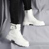 Fashion Men's Fashionable Men's Ankle Boots English Style Thick Soled Lace Up  Boots Round Head Leather Shoes Mid Heel White Motorcycle