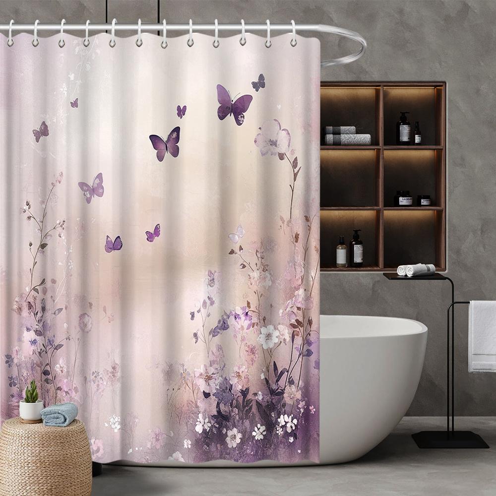 Butterfly Shower Curtain, Vibrant Flower & Butterfly Art Print,  Perfect for All Seasons, Bathroom Decor