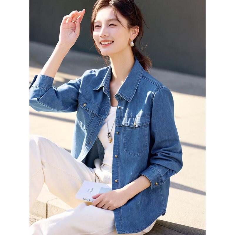 XWI Women's Washed Denim Long-Sleeve Shirt Jacket