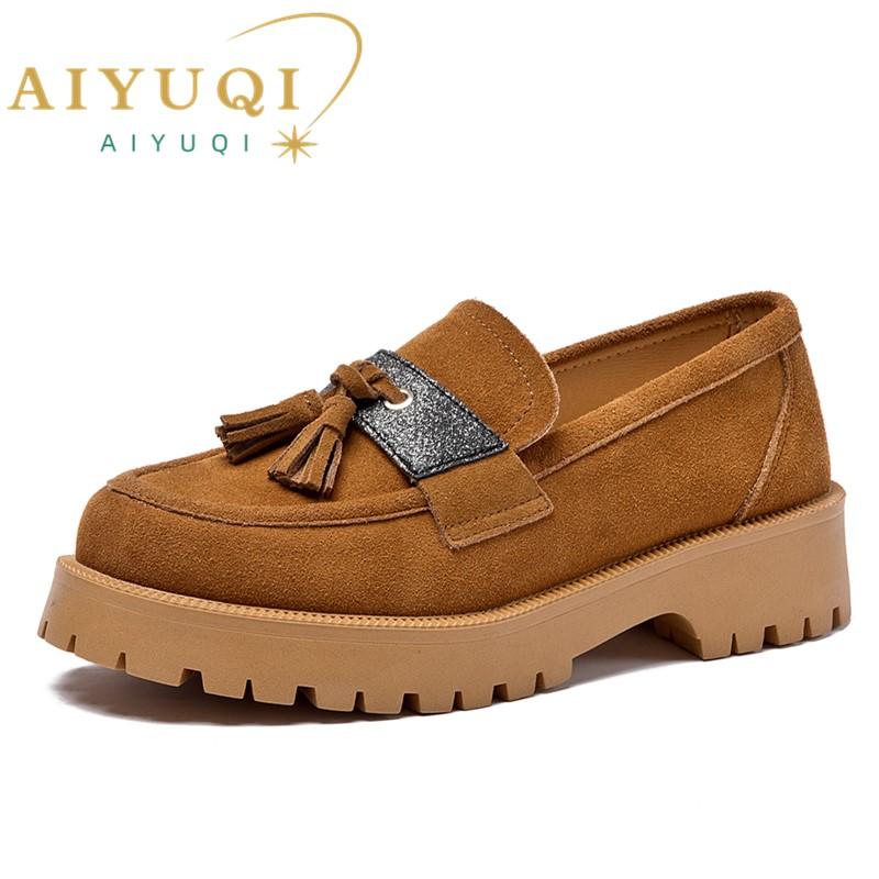 Mode AIYUQI Slipper Schuhe Damen Wildleder Echtleder 2024 Neu Britischer Stil Damen Frühlingsschuhe Übergröße Fracus Damenschuhe