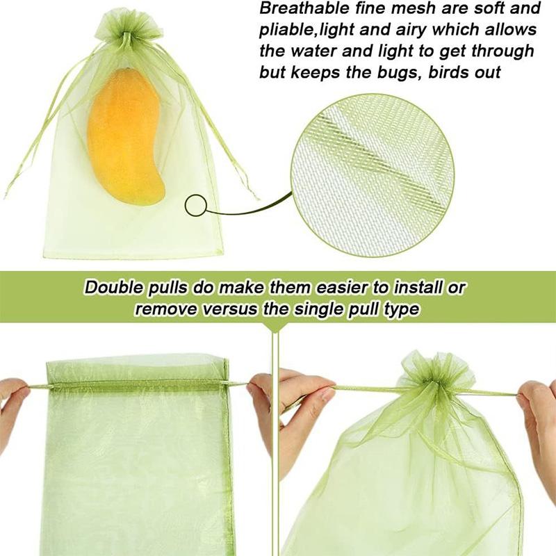 100Pcs Fruit Grow Bags With Drawstring Reusable Pest Barrier Bags Strawberry Grapes Vegetable Protection Bags Garden Tools