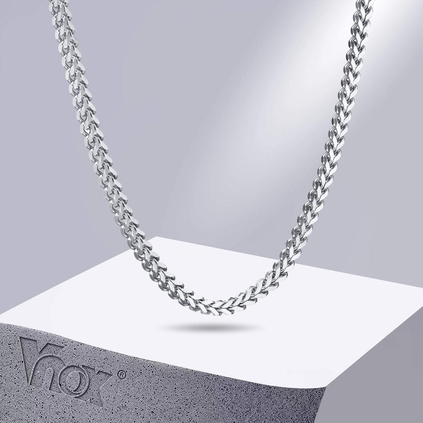

Vnox Мужские ожерелья на Franco цепи 3 мм, Не тускнеющая цепочка-лисий хвост из нержавеющей стали, Двухслойная кубинская геометрическая цепочка с кубическим цирконием 50cm