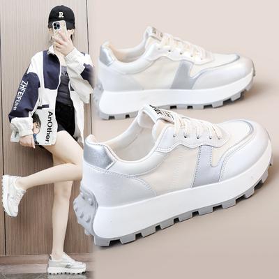 G6832 Nouvelles Chaussures Blanches Femme Printemps et Été Semelle Épaisse Rehaussée Chaussures de Papa Chaussures de Planche pour Femme Résistantes à l'Usure Bout Rond Respirantes
