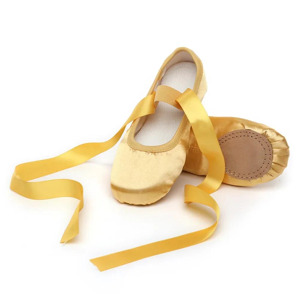 Girls Ballet Dance Shoes Women Ballet Point Shoes Satin Soft Sole Children Practise Ballerina Shoes with Ribbon Adult Dance Shoe
