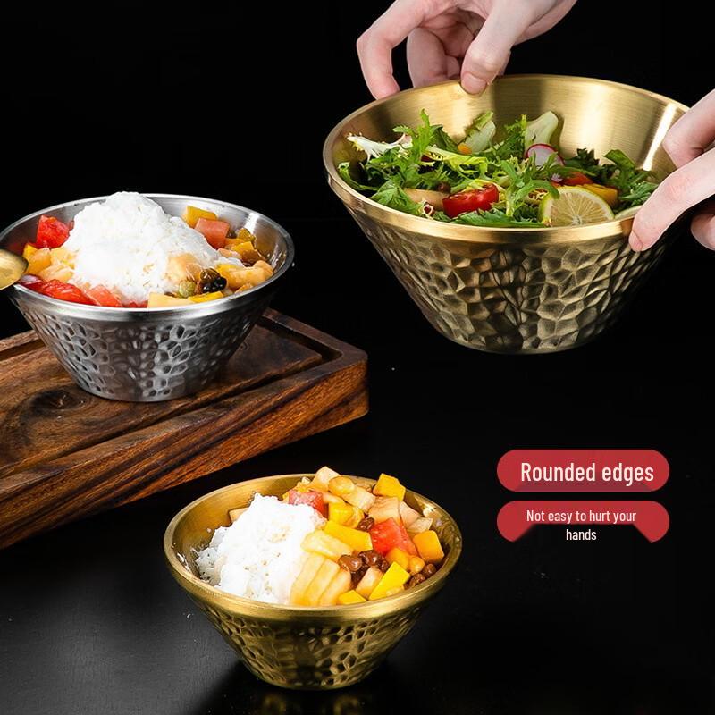 ZISIZ Double-Layer Golden Hammered V-Shape Salad & Ice Cream Bowl (Set of 2)