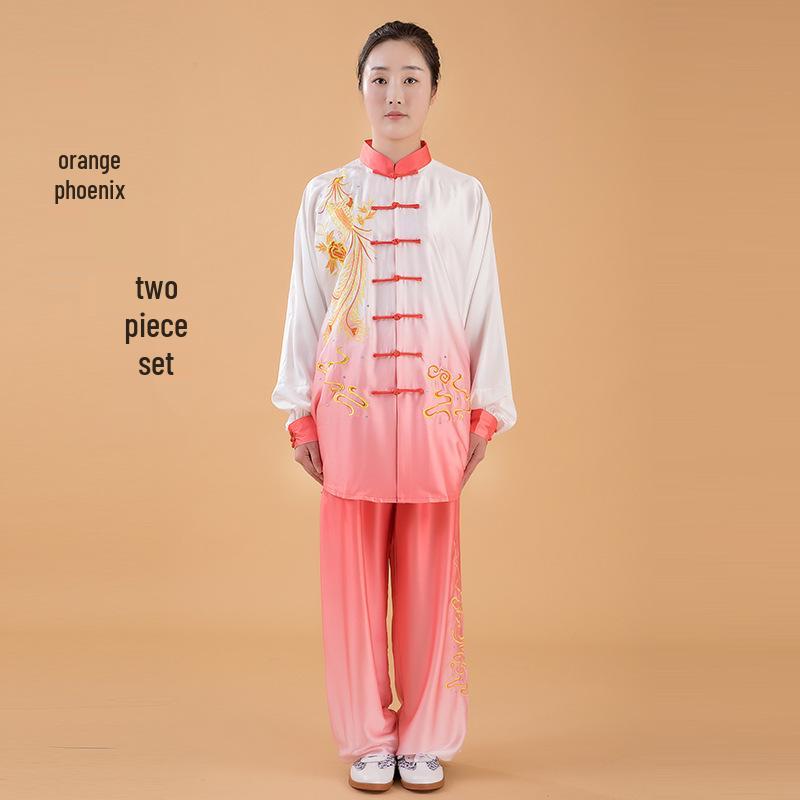 

Хунцин Вышивка Дракон и Феникс Градиентный Костюм для Тайцзи: Весенне-осенний стиль, унисекс комплект для выступлений для среднего/пожилого возраста. Small