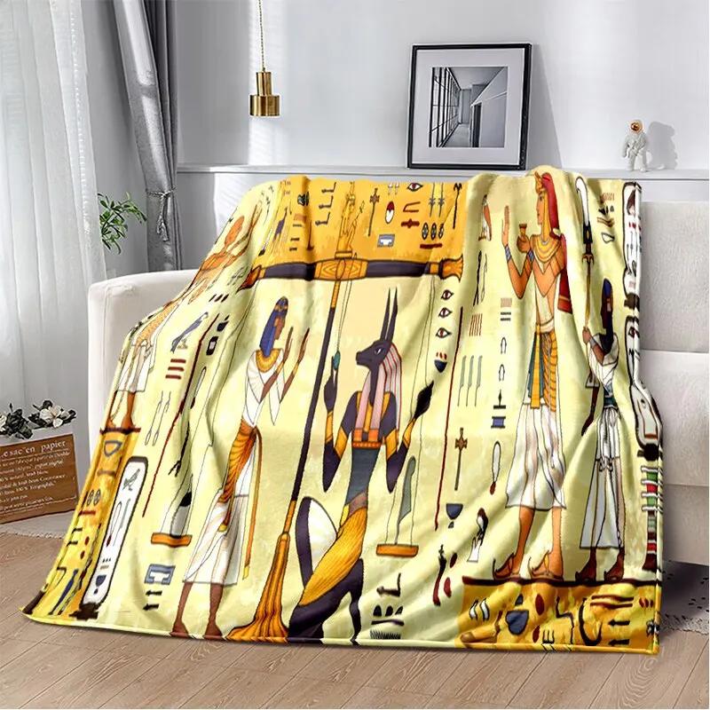 Ancient Egyptian Symbols Digital-printed Polyester Bedroom Velvet Flannel Cover Blanket Fleece Soft Sofa Cover Blankets for Beds