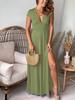 Women's V-Neck Short Sleeve High Waist Evening Gown with Ruched Slit