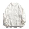 Unisex Japansk Retro Kabelstickad Tröja, Rund Halsringning, Lös Passform, Avslappnad Höststil