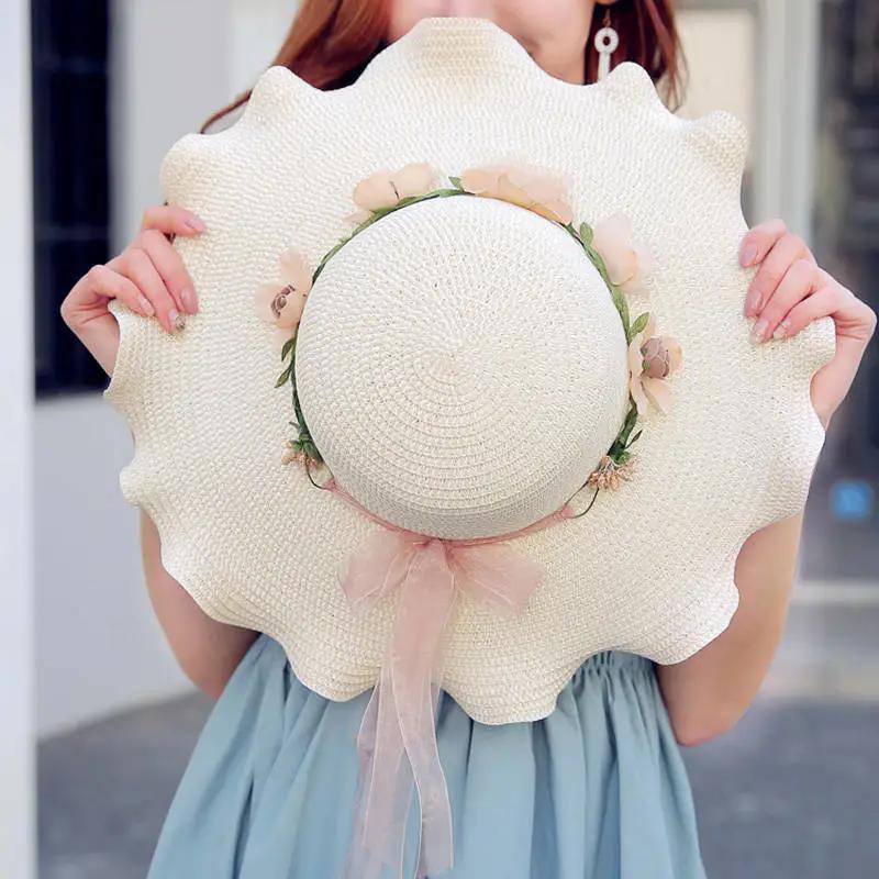 

WTEMPO Женские дышащие сетчатые широкополые шляпы с бантами и цветами, однотонные, элегантные, повседневные, складные, летние, солнцезащитные шляпы для отдыха на природе 1pc бежевый