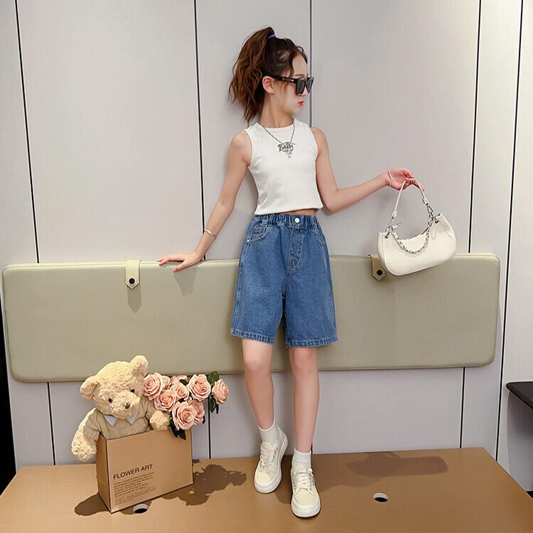 Girls Jeans Shorts Summer Kids Thin Cool Pants Children's Casual Knee Length Jeans Teenager Fashion Clothing
