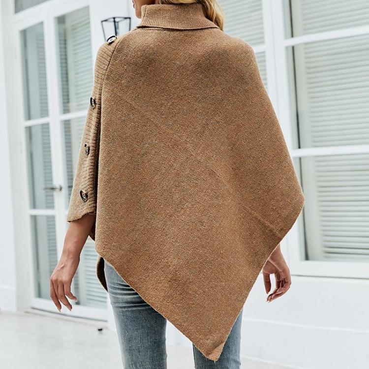 Winter Autumn High Neck Knitted Sweater Comfortable Casual Shawl Cape Solid Color New Fashion