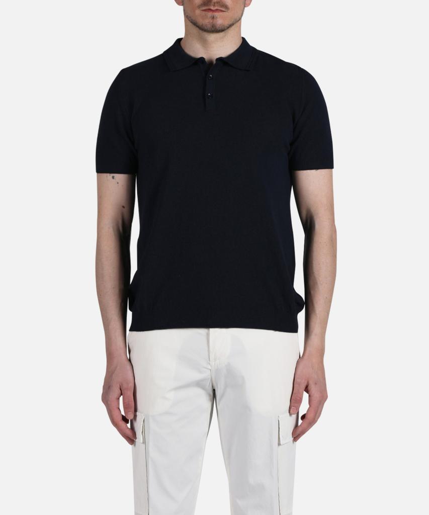 PANICALE Navy Herringbone Cotton Short Sleeve Polo Knit