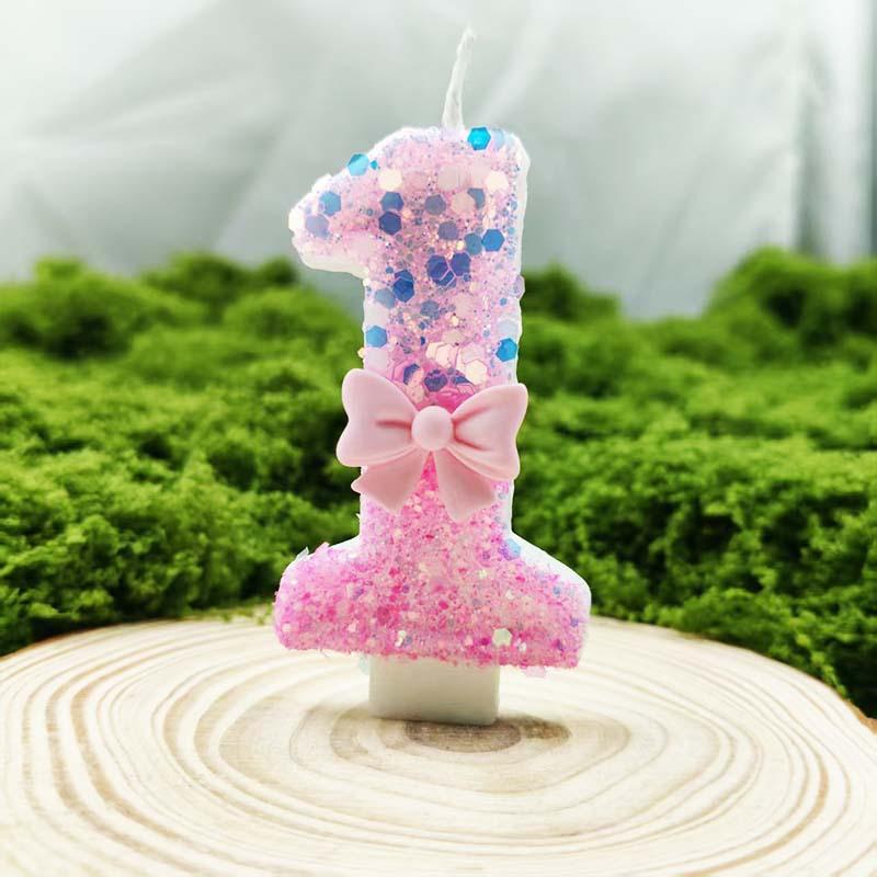 Creative Design Pink Bow Digital Birthday Candle Cake Decoration Year Old Party Candle