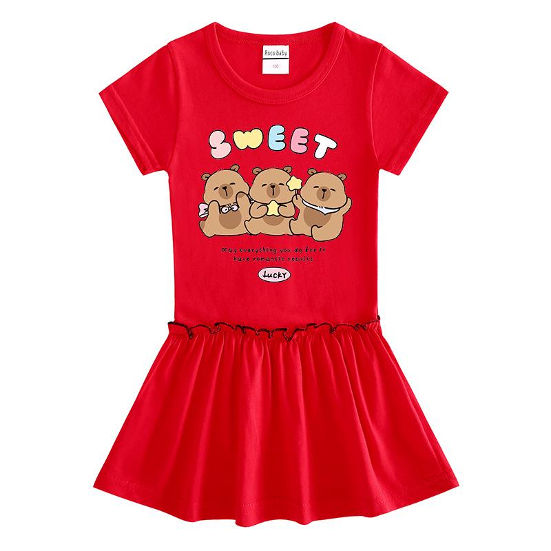 Sommer Cartoon Raglan Colorblock Kleid: Süßes Mädchen-Kleid mit Faltenrock und Rüschen