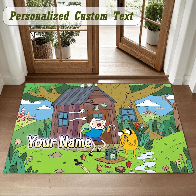 Crystal Velvet Square Rug Custom NameAdventure Time cartoon Pattern Non Slip Home Floor Decor Rug