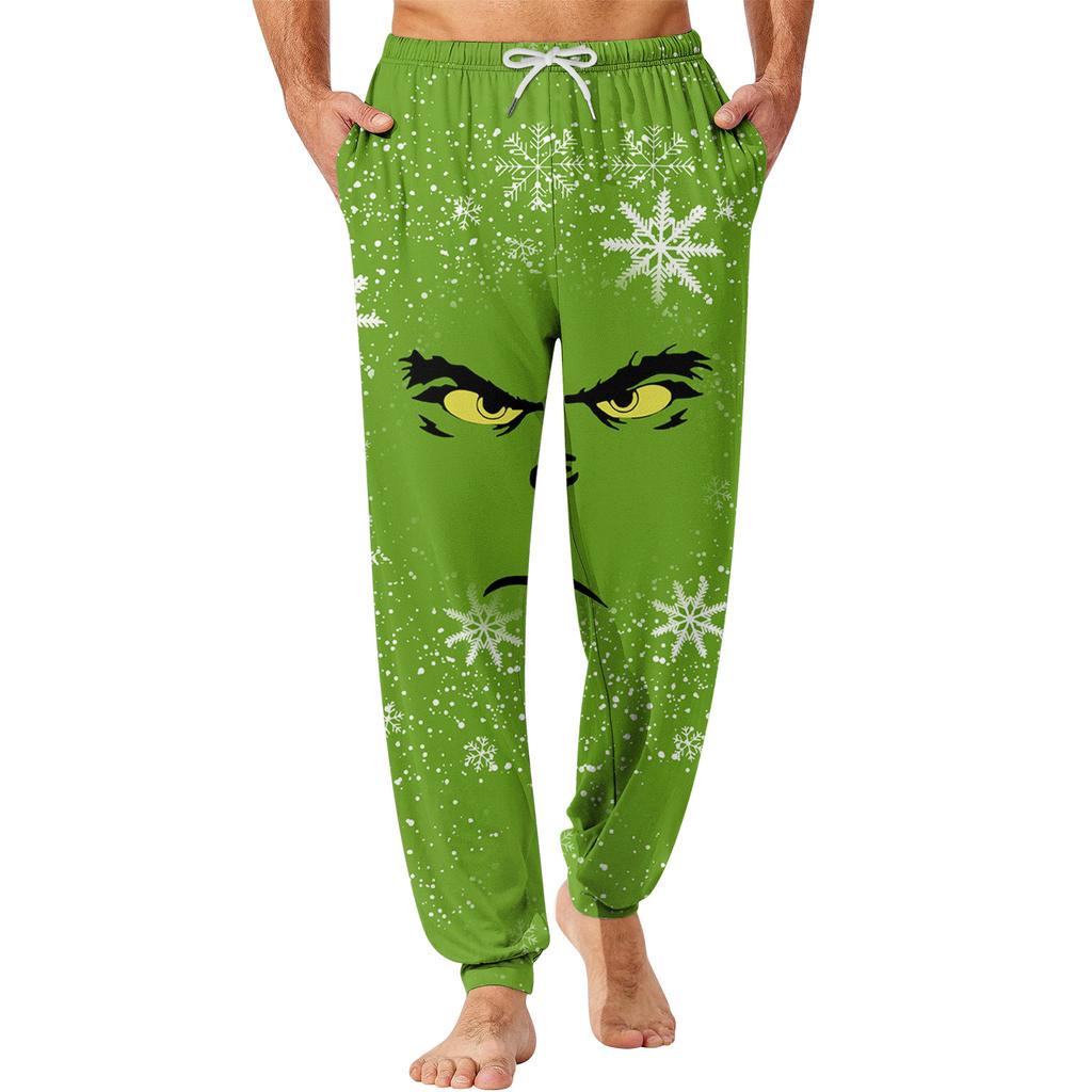 Pánské ležérní kalhoty se stahovací šňůrkou, kapsami a manžetami, domácí spací kalhoty