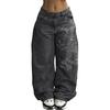 Women's Retro High Street Wide-Leg Denim Trousers Washed High-Waisted Casual Stylish Denim Trousers