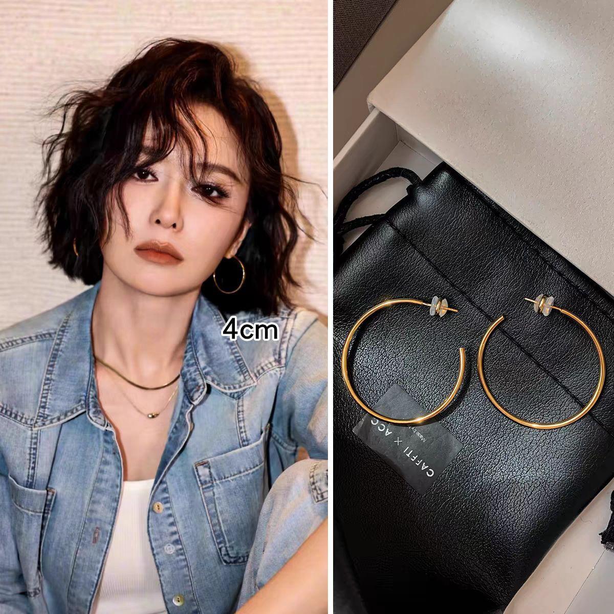 S sterling silver gold and silver pigment ring large earrings earrings niche design stud earrings