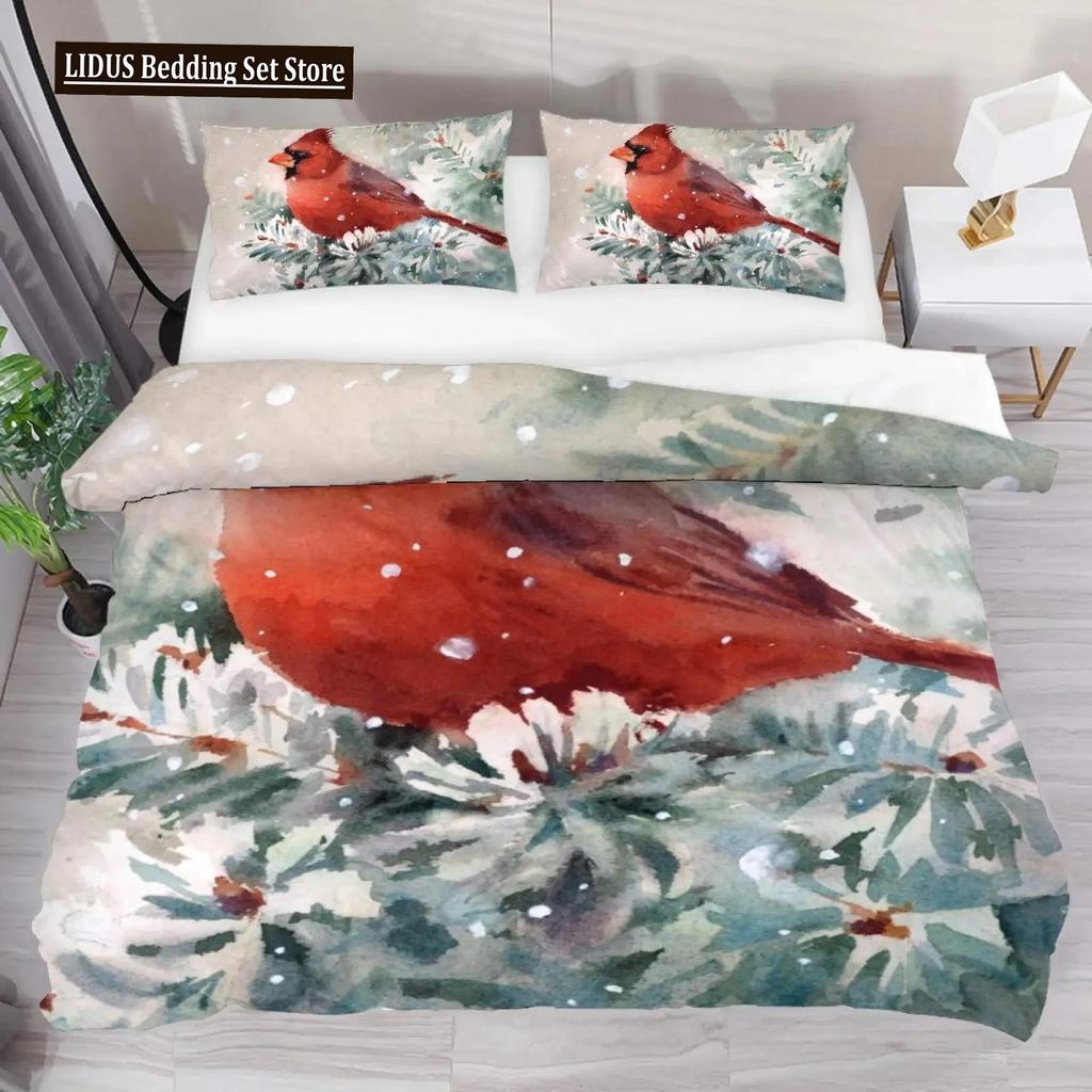 Comforter Cardinal Red Bird Bedding Set For Child Youth Pine Tree Comforter Animal Snow King Size Soft