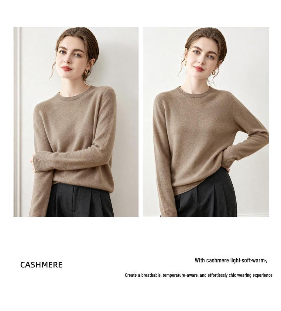 Lekasha Women's 100% Pure Cashmere Saddle Shoulder Round Neck Base Layer Sweater