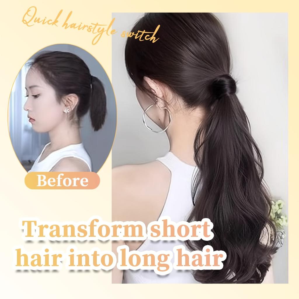 18 Zoll Lockiger Pferdeschwanz-Aufsatz mit elastischem Band Widerstandsfähiges Synthetisches Gewelltes Haarteil Pferdeschwanz-Haarverlängerungen Welle Falscher Pferdeschwanz Haarteile