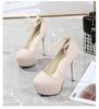 Women Sexy Nightclub Waterproof Platform High Heels Suede Round Toe Strap Sandals