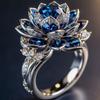 Anel de Festa Floral Vintage Safira Único Elegante Único Zircônia Vazado Tendência Feminina Requintado Acessórios de Casamento Presente