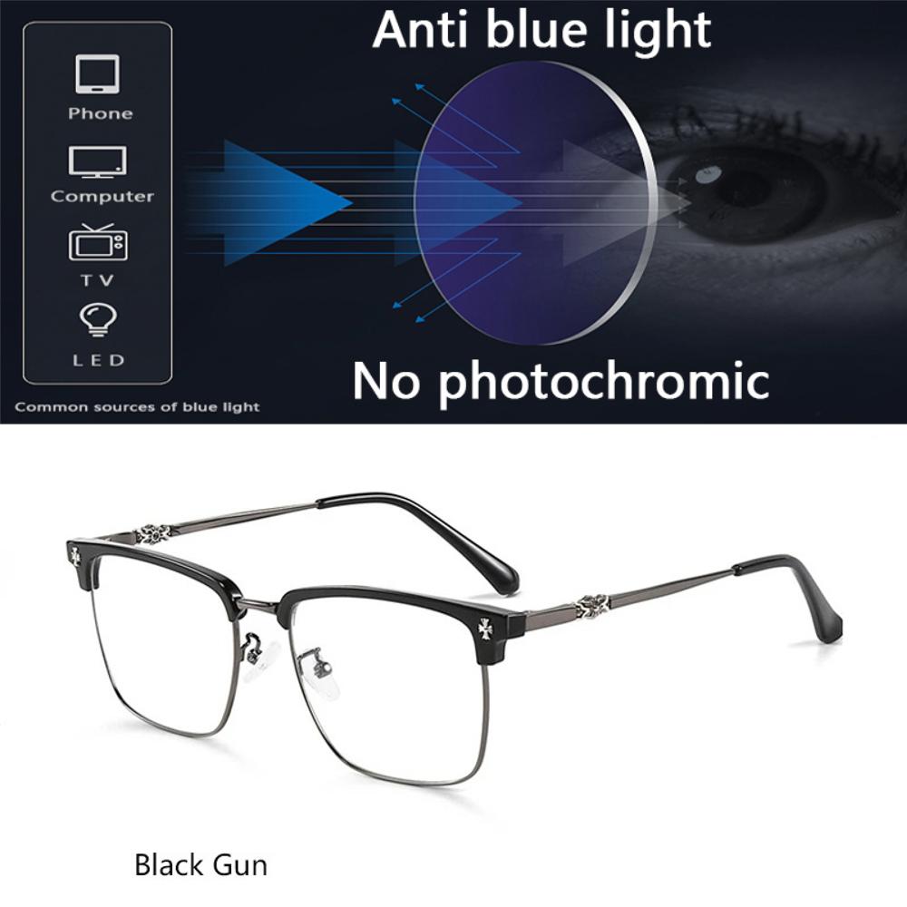

KJDCHD Men Classic Chrome Style Hearts Reading Glasses Anti Blue Light Myopia Glasses Photochromic Prescription Optical Eyewear 0