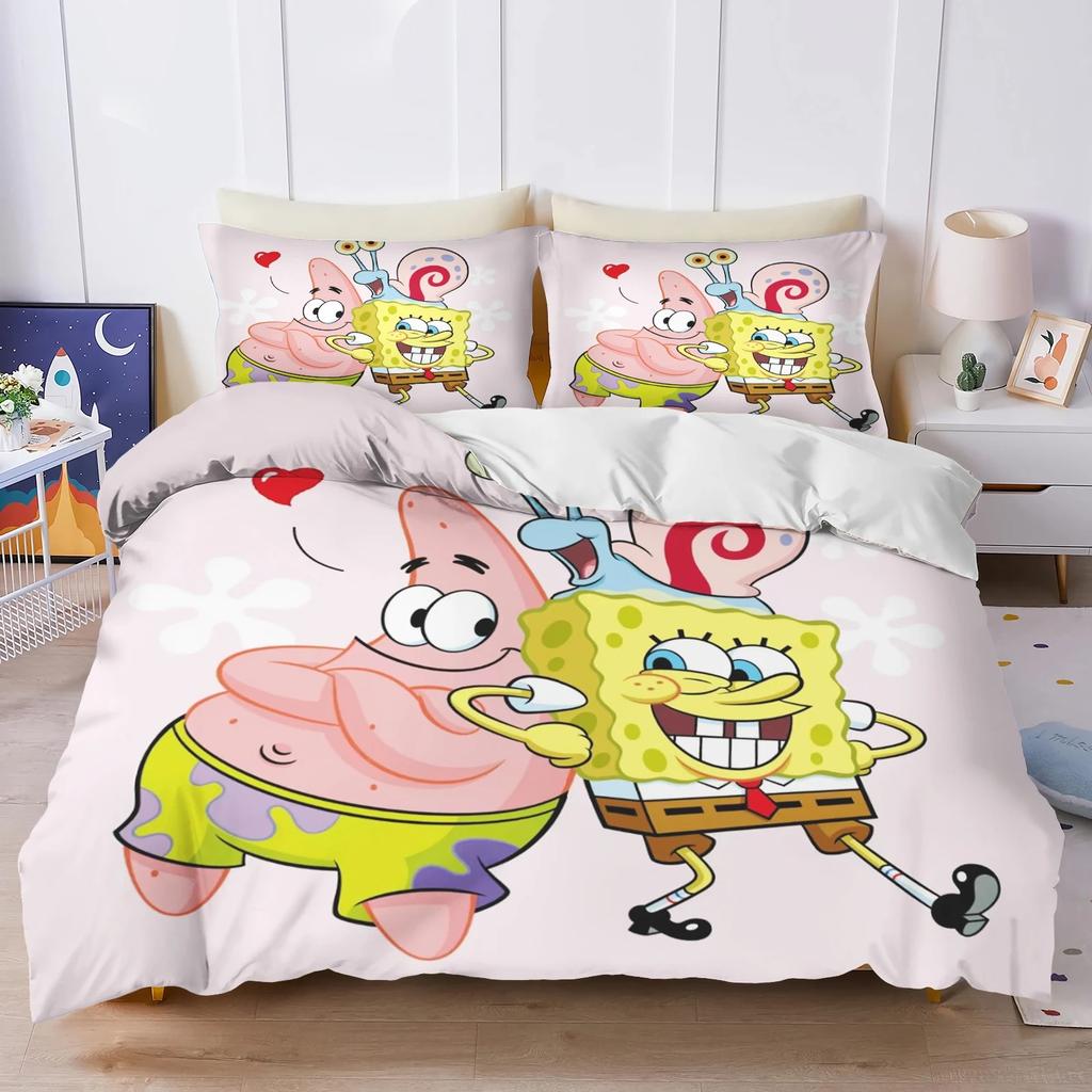 3D Hot Sale Multiple Sizes SpongeBob SquarePants Cartoon Print Bedding Set Adult and Kids Bedding Set Luxury Gifts