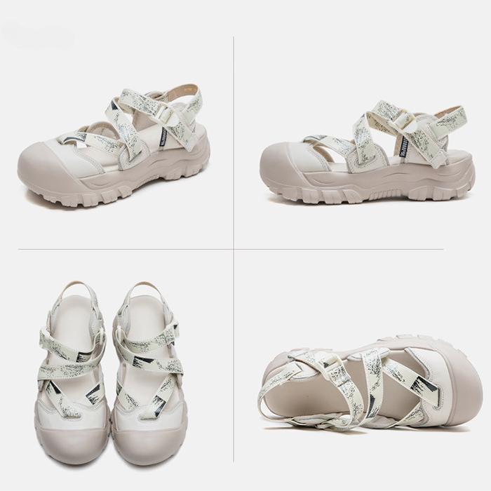Johnature Leisure Thick Sole Round Toe Sandals Breathable Shallow Hook& Loop Casual Women's Shoes
