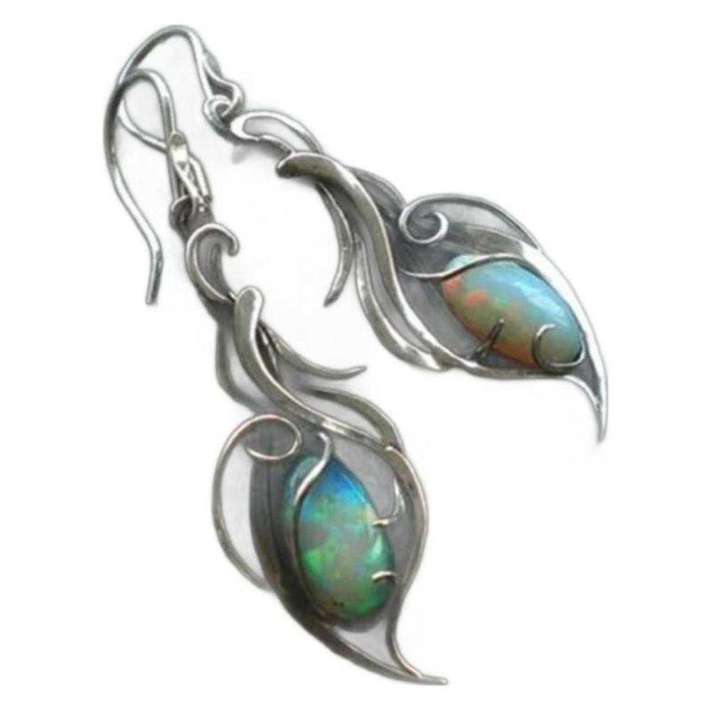 A Pair Silver Color Pendant Earrings Opal Pendant Bohemian Style Silver Color Earrings Elegant Elegant Jewelry Special Occasions