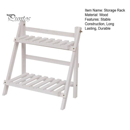 Wooden Desktop Storage Rack Double Layer Foldable Design Smooth Edge Burr Free Decorative Plant Stand Display Shelf