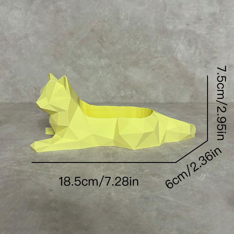 Geometric Cat Flower Pot Succulent Plant Pot Plastic Planter Desktop Ornament Home Office Decoration