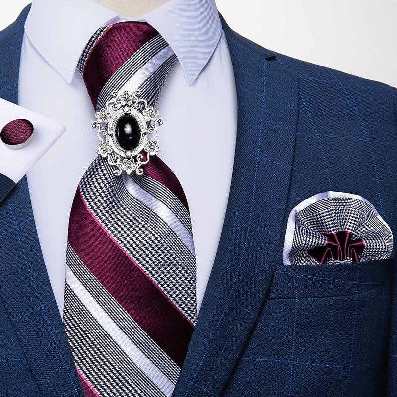 Dibangu Striped Wedding Tie Handkerchief Men's Necktie Pocket Square Ring Tie Set for Gift